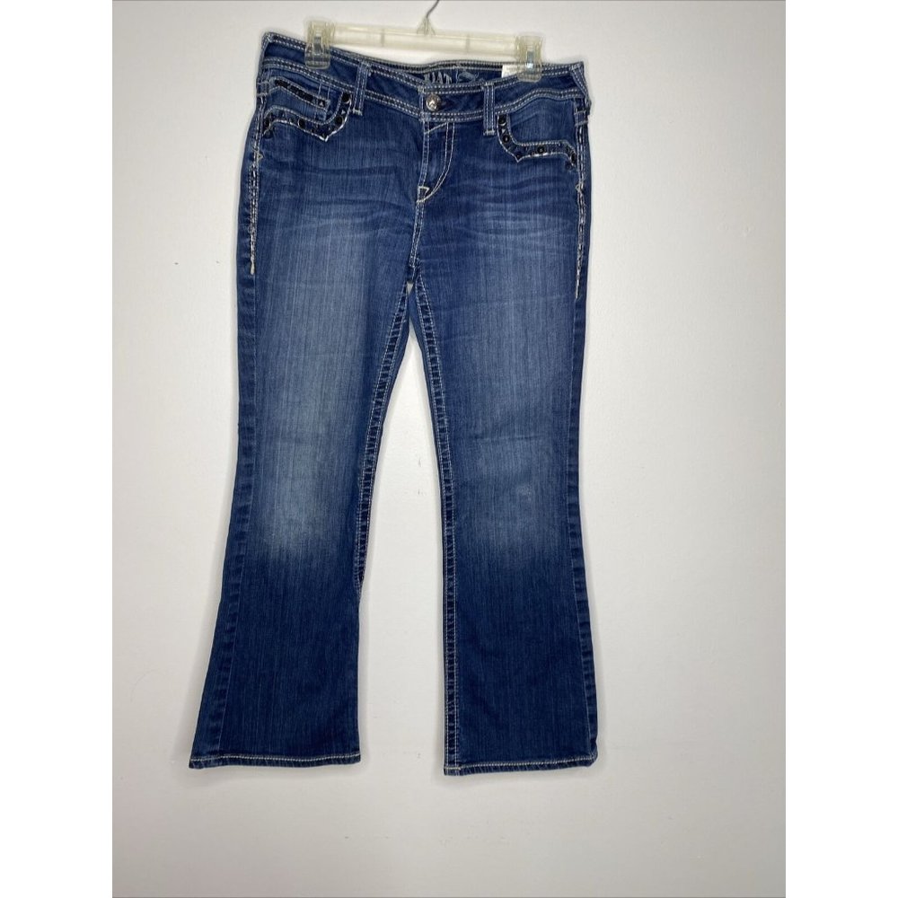 Ariat Women Ruby Bootcut Jeans Med Wash Mid Rise size 31 Flap Pockets Bling